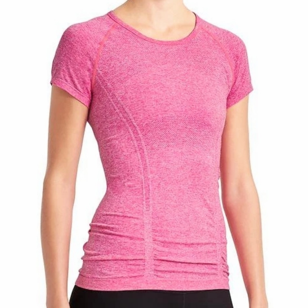 Athleta Neon Pink Fastest Track Seamless Athletic Ruched Stretch Tee Size XS